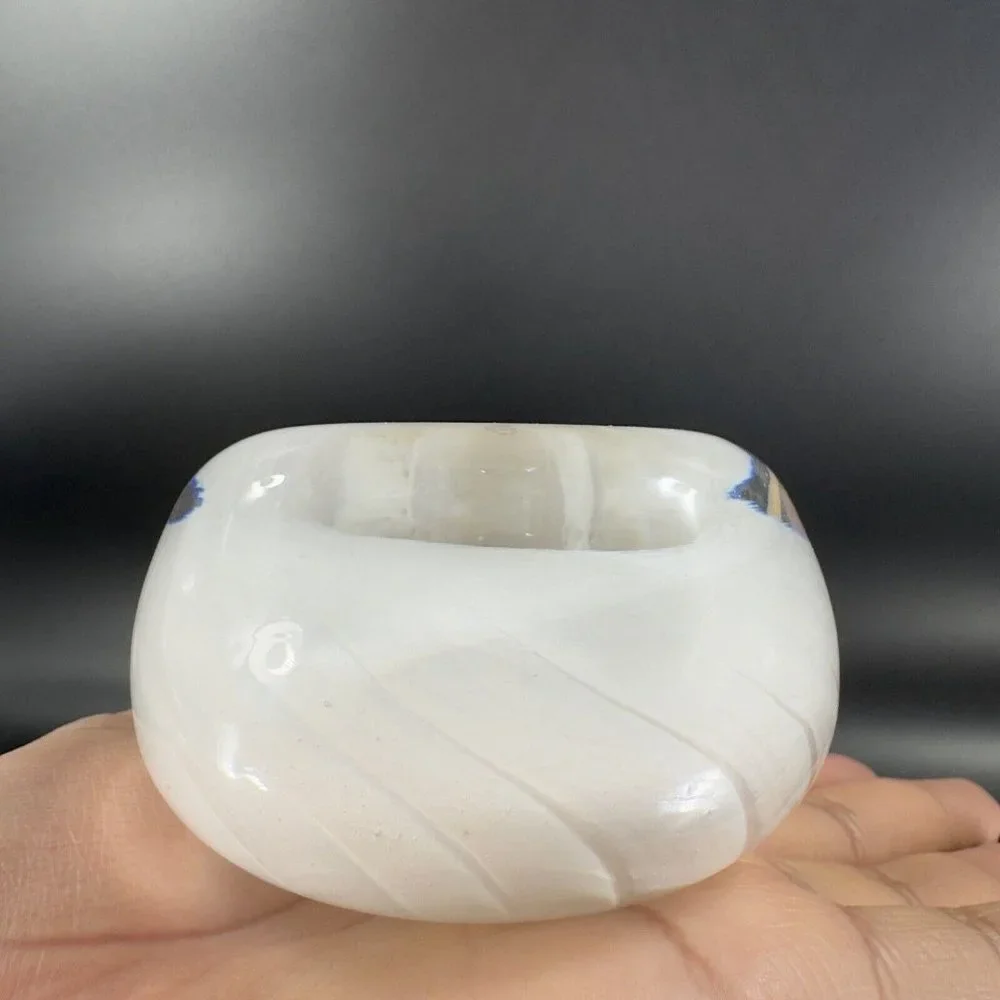 Venetian Hand Blown Clear White Cased‎ Paperweight Glass Pen Holder Decor Italy